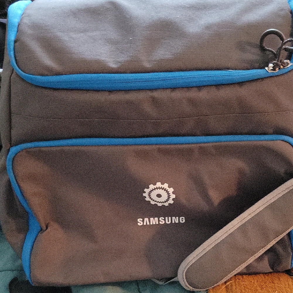 Samsung Gray and Blue Laptop Bag with Modern Design